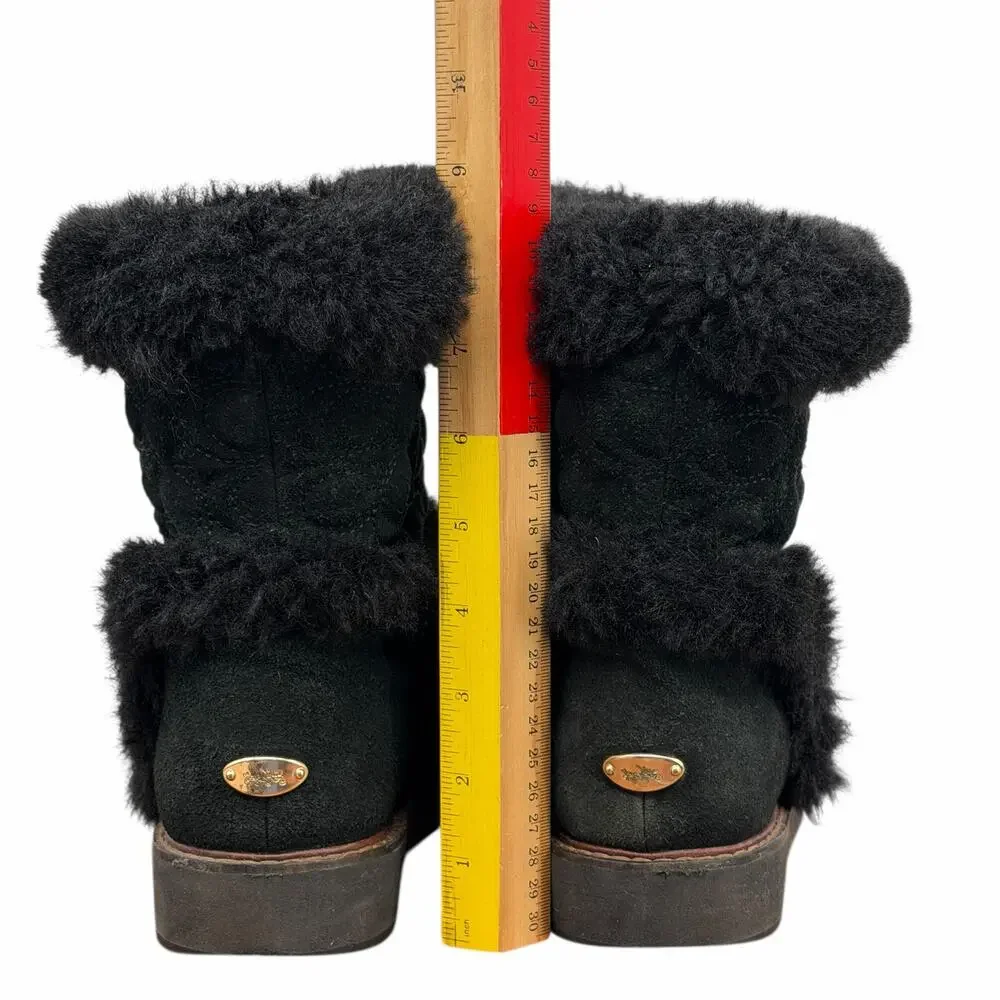 Coach Izzie Sig Boots Womens SZ 11 Black Suede Cozy Winter Everyday Quiet Luxury